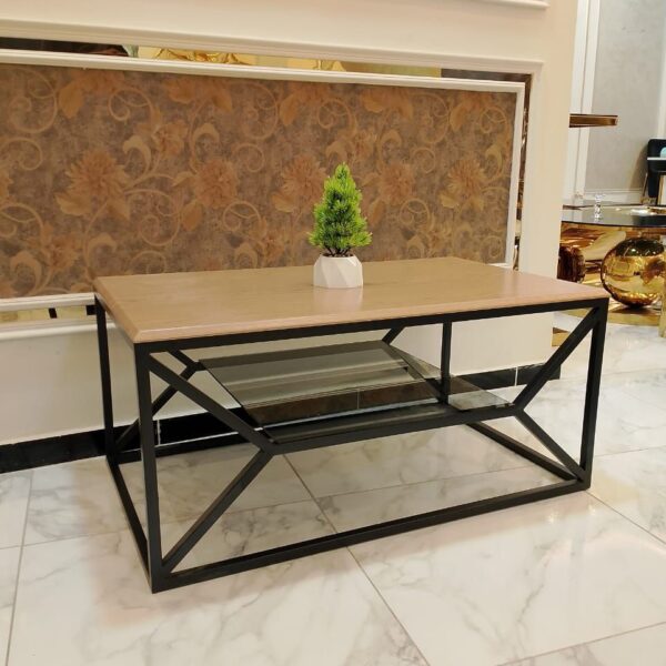 تربيزة سنتر استانلس ستيل أسود مع خشب PVC - مقاس 100 سم × 60 سم، ارتفاع 45 سم