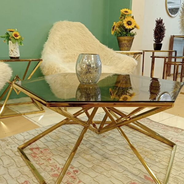 تربيزة سنتر استانلس ستيل مع زجاج فاميه - قطر 90 سم، ارتفاع 45 سم