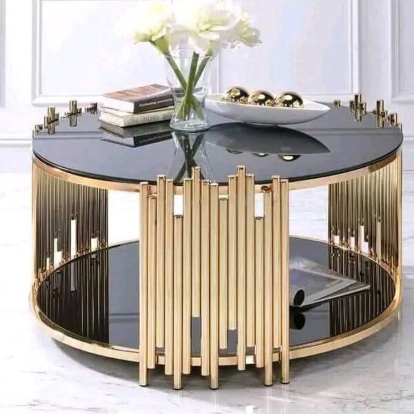 تربيزة سنتر استانلس 304 مختوم مع زجاج فاميه - قطر 80 سم، ارتفاع 45 سم