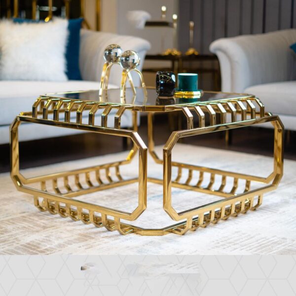 تربيزه سنتر مودرن استانلس وزجاج فاميه – 80×80×45 سم