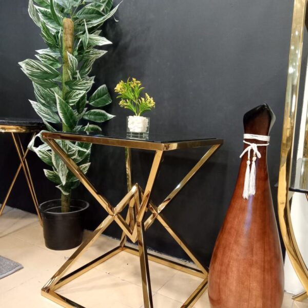 تربيزه جانبية استانلس بيور 201 بالزجاج الفاميه – 45×45×55 سم