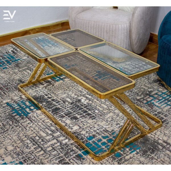 تربيزة سنتر استانلس ستيل مع زجاج فاميه - مقاس 100 سم × 60 سم، ارتفاع 45 سم