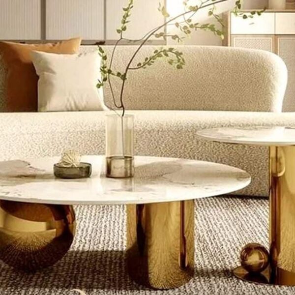 طقم تربية سنتر استانلس ستيل ثنائي مع الرخام طبيعي أبيض كراره تركي - مقاسات مختلفة