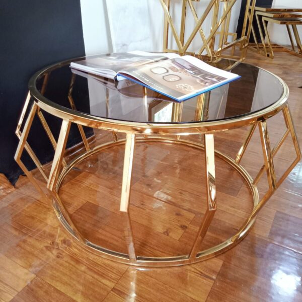 تربيزه سنتر مودرن استانلس 304 مختوم بالزجاج الفاميه – قطر 80 سم × ارتفاع 45 سم