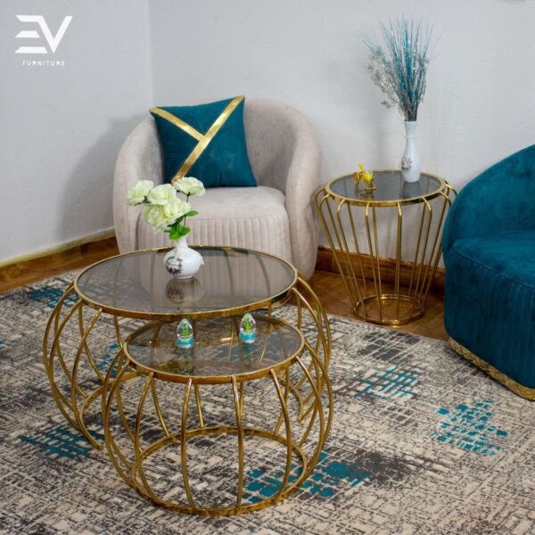 تربيزه سنتر استانلس 304 مختوم ثنائية متداخلة – 80×45 سم و 60×40 سم بالزجاج الفاميه