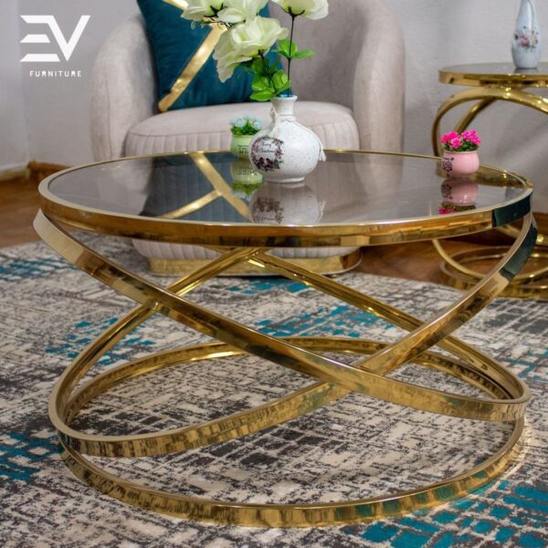 تربيزاة سنتر استانلس 304 مختوم  قطر 80 سم ارتفاع 45 سم بالزجاج فاميه