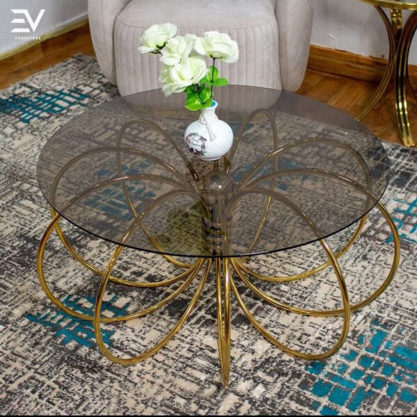 تربيزاة سنتر استانلس 304 مختوم  قطر 80 سم ارتفاع 45 سم بالزجاج فاميه 6ملى