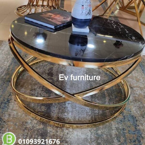 تربيزاة سنتر استانلس 304 مختوم بالرخام طبيعى اسود اسبانى قطر 80 سم ارتفاع 45 سم