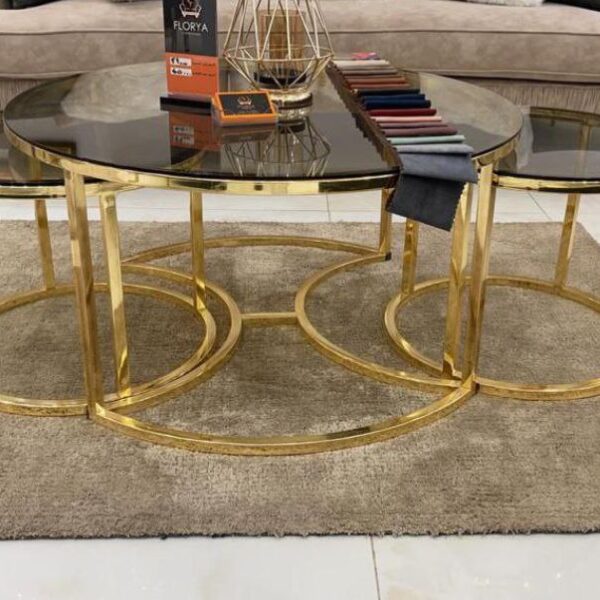 تربيزاة سنتر استانلس 304 مختوم  طقم ثلاثى متداخل مقاس الكبيره قطر 80 سم ارتفاع 45 سم. الصغيره قطر 50سم ارتفاع 40سم