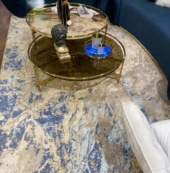 2 تربيزاة سنتر استانلس 304 مختوم. قطر 80 سم وقطر 60سم بالزجاج 6 ملى مطبوع