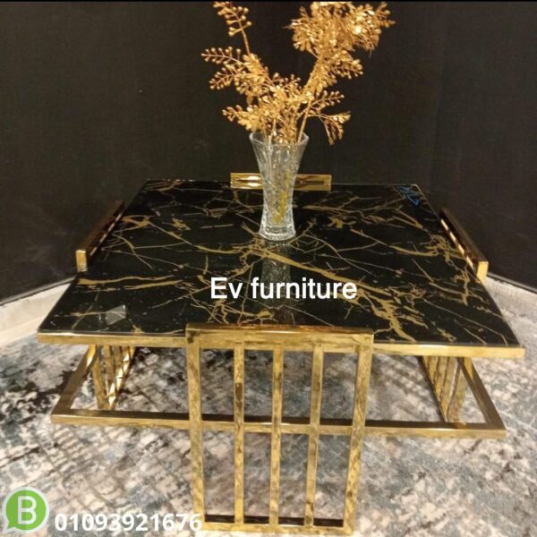 تربيزاة سنتر استانلس 304 مختوم  مقاس 80سم* 80سم ارتفاع 45 سم. زجاج 6 ملى مطبوع