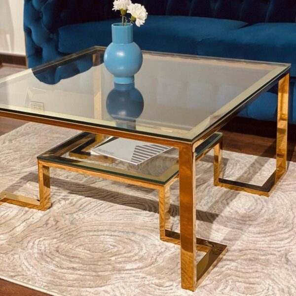 تربيزاة سنتر استانلس 304 مختوم  مقاس 90سم *90سم ارتفاع 45 سم بالزجاج فاميه 6مل