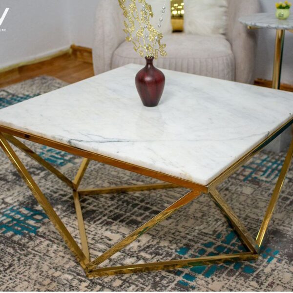 تربيزاة سنتر استانلس 304 مختوم  80سم* 80سم ارتفاع 45 سم بالرخام طبيعى أبيض كراره تركى