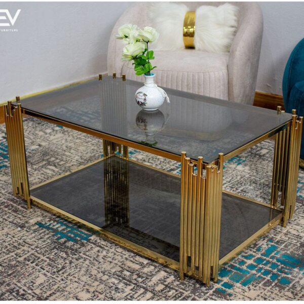 تربيزاة سنتر استانلس 304 مختوم  مقاس 100سم *60سم ارتفاع 45 سم. 2 زجاج اسود فاميه 6ملى