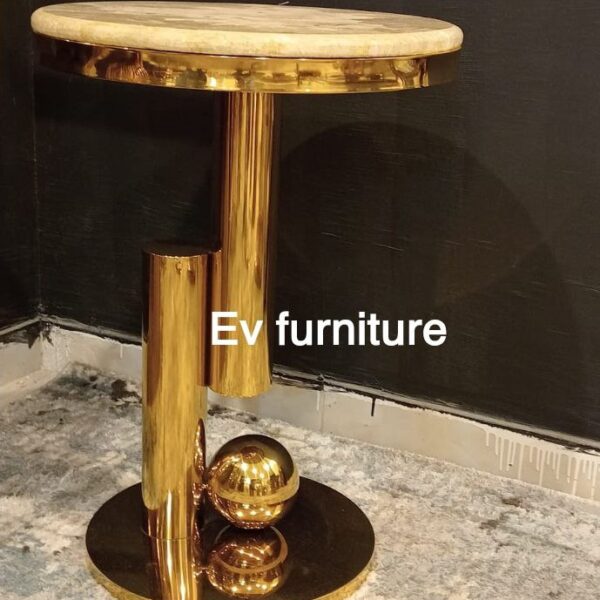 تربيزاة جانبيه استانلس 201 بالرخام طبيعى كراره تركى   مقاس قطر 45سم ارتفاع 55سم