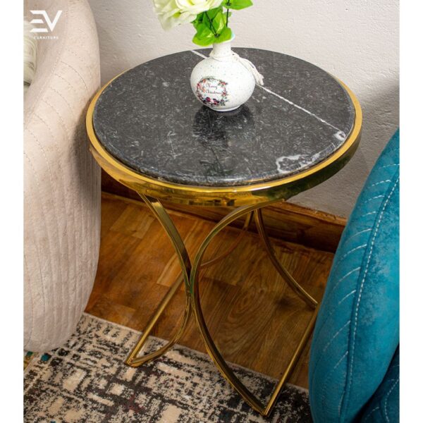 تربيزاة جانبيه استانلس 201 بالرخام طبيعى اسود اسبانى    مقاس قطر 45سم ارتفاع 55سم