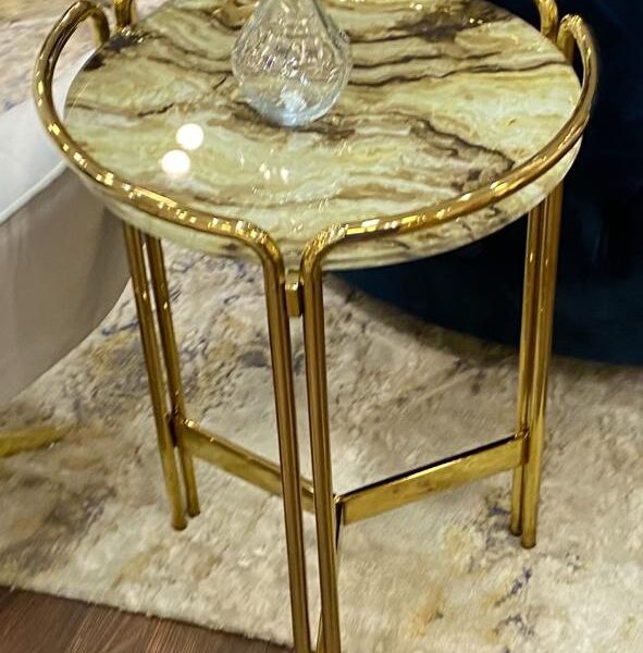 تربيزاة جانبيه استانلس بيور 201بالزجاج 6 ملى مطبوع قطر 45 سم ارتفاع 55سم