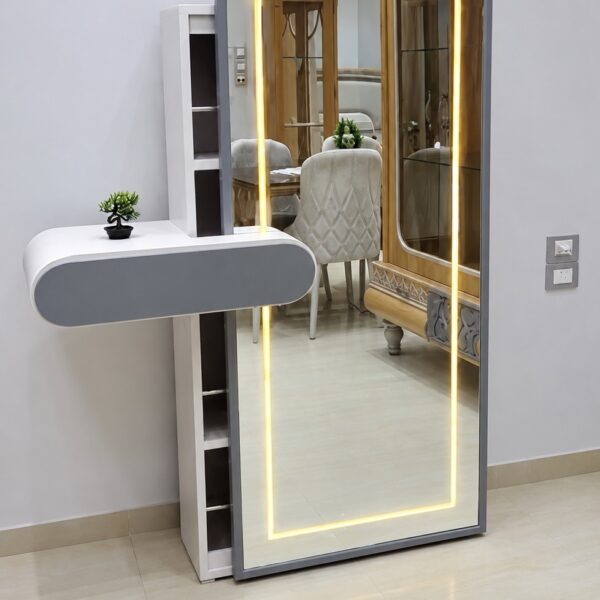مراية قنطرة بإضاءة LED مع رف عائم – عرض 90 سم وارتفاع 200 سم